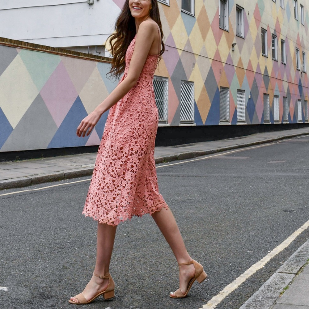 Lace Midi Dress in Dusty Pink